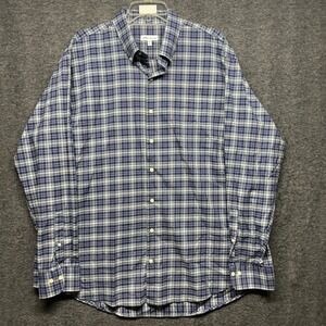 Peter Millar Mens XXL Blue Green Plaid Button Up Long‎ Sleeve Casual Shirt